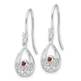 White Ice Sterling Silver Rhodium-plated Garnet Shepherd Hook Earrings